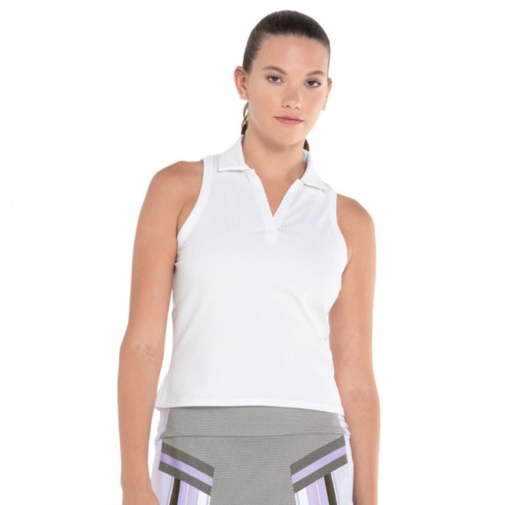 EUC K-Swiss White Ribbed Sleeveless Polo Tank